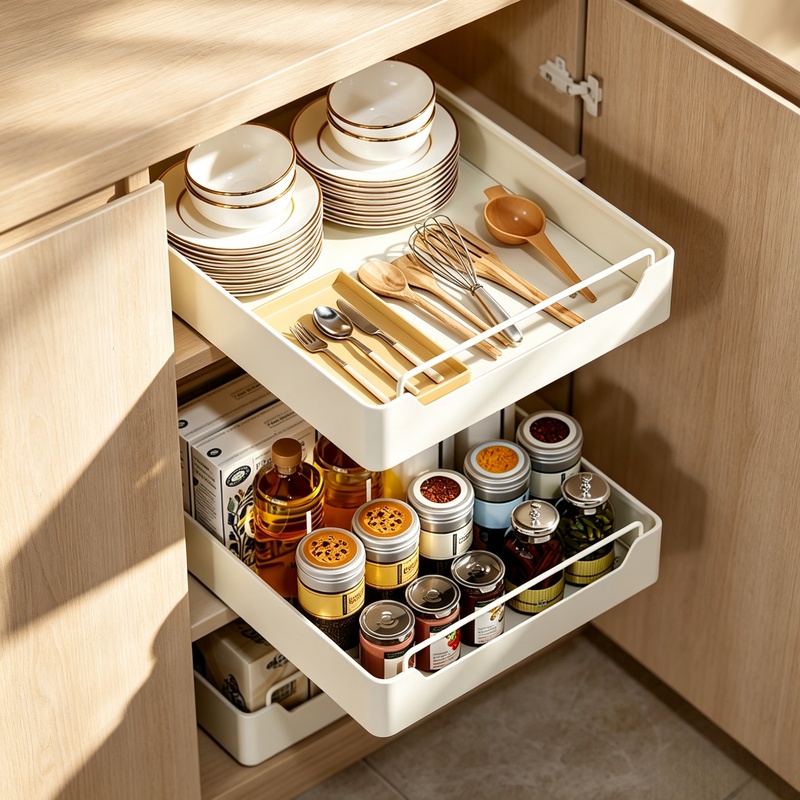 Drawer Slide Pair - Çekmeceli Metal Baharat Tepsisi, Kayar Raylı