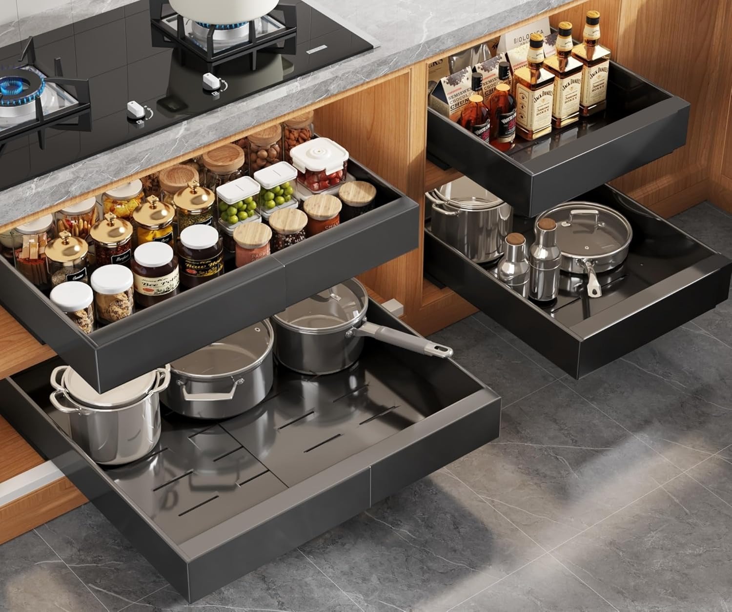 Drawer Slide Pair - Çerçeveli Dolaplar için Genişletilebilir Dışarı Çekilebilen