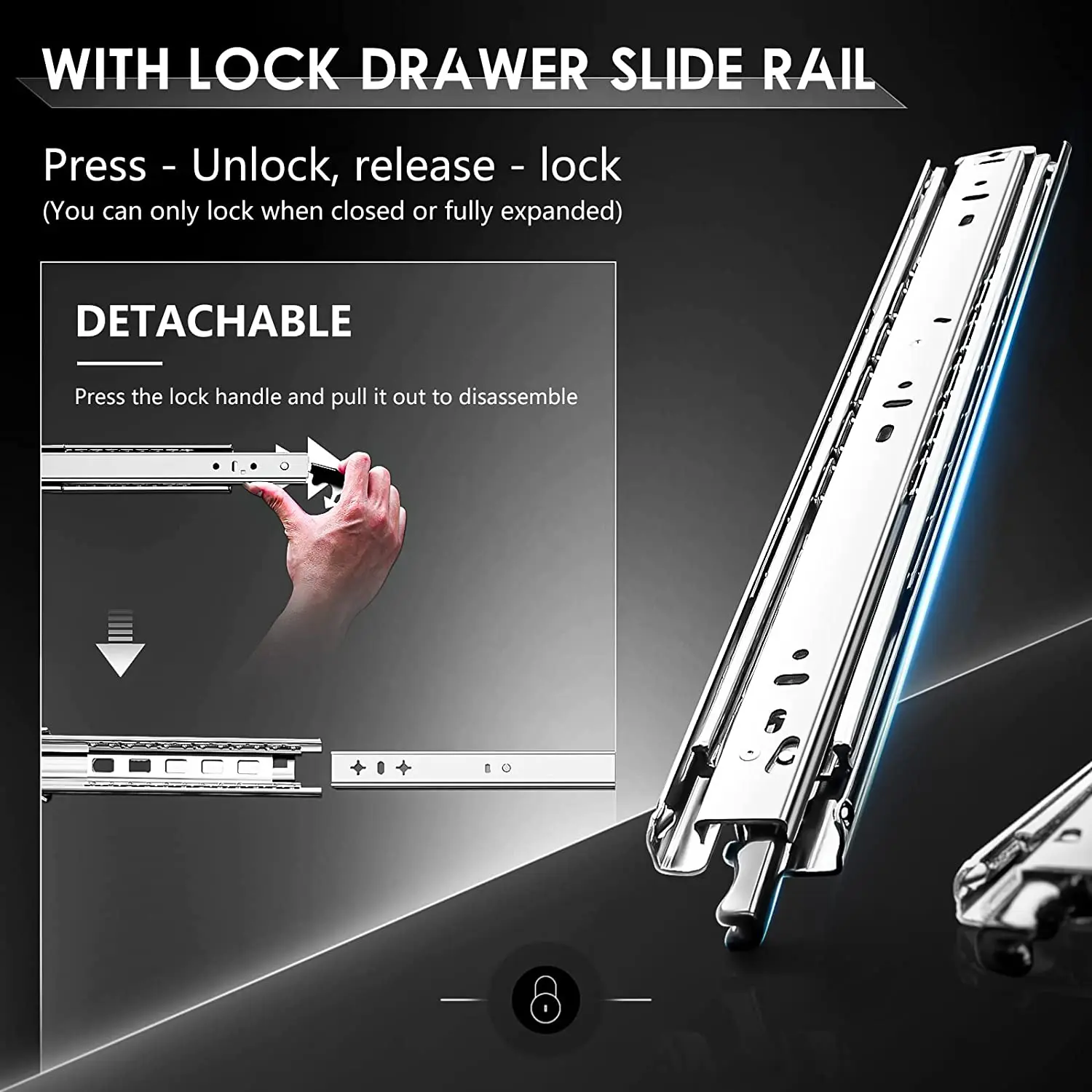 Drawer Slide Pair - 170 Lbs 1 Çift Kilitli Ağır
